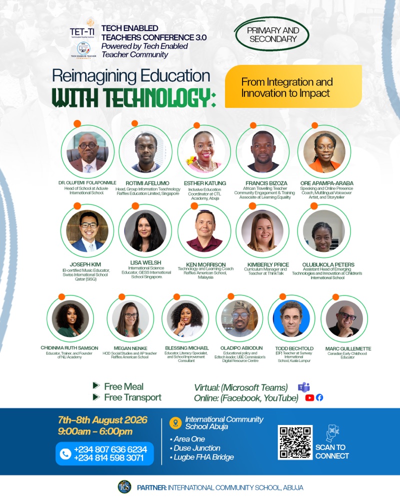 TETC 3.0 speaker lineup poster — sixteen educators from Nigeria and around the world